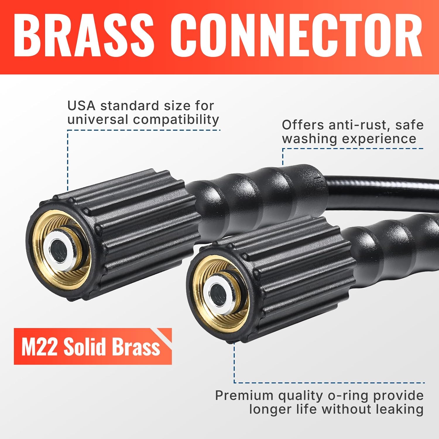 YAMATIC Pressure Washer Hose 50FT 1/4 M22 Kink Resistant Power Washer Hose Replacement for Ryobi, Troy Bilt, Greenworks, CRAFTSMAN Most Brand Power Washer with 3/8 Quick Connect Adapter, 3200 PSI